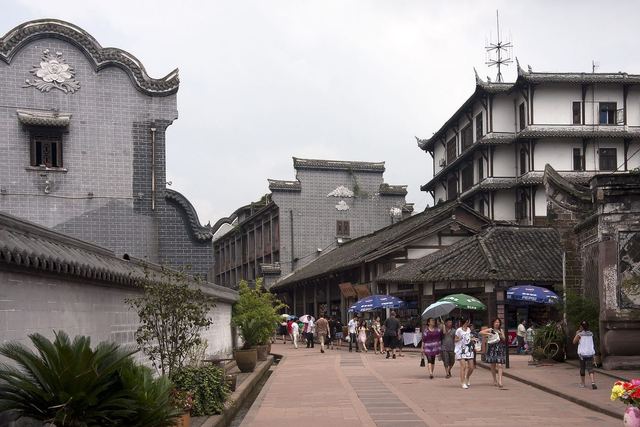 Grey-brick gabled buildings lining the main street of Luodai Ancient Town